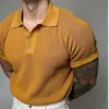 Camisa Polo de Punto de Panal para Hombre, Estilo Nuevo de Nicho de Dongdaemun, Camiseta Superior Holgada Lavada Vintage de Media Manga