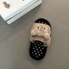 Lindas Zapatillas de Oso de Dibujos Animados con Puntos en una Sola Línea, Peludas, para Mujer, Novedad Otoño e Invierno 2025, Ropa de Exterior, Antideslizantes, con Elevación, de Algodón