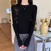 Top base acanalado con volantes juvenil y reductor de edad para mujer, suéter de punto elegante de otoño, cuello redondo, ajuste ceñido