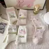 Meias de Gatinho Fofo de Desenho Animado Rosa, Meias de Cano Médio para Mulheres, Espessadas para Outono e Inverno, Meias Quentes para Casa e Dormir, Meias de Pelúcia, Lã Australiana