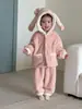 Pijamas de otoño e invierno para niños, forrados de forro polar y engrosados, conjunto de franela de coral para niños, ropa de estar de dibujos animados para niñas pequeñas y bebés