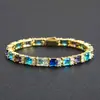 Pulsera de Cadena de Tenis Meisa Nueva Europea y Americana Hip-Hop de 7 mm con Circonita Azul y Blanca, Súper Brillante y Genial, Venta al por Mayor para Ventas Transfronterizas