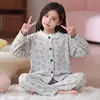 Pijama para niños, conjunto de dos piezas de forro polar con mangas largas, holgado, otoño e invierno, elegante y casual, para niñas mayores