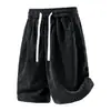 Shorts Listrados de Tricô Estilo Retrô Americano para Homens, Calça Curta Casual Solta de Cinco Pontos para o Verão, Shorts de Comprimento Médio Estilo Esportivo Tendência