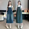 Fotos Reales, Precio Real: Vestido de Peto de Mezclilla Casual Versátil Holgado Estilo Nuevo Verano 2025, Vestido Delgado de Longitud Media para Mujer