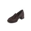 Mocasines Retro Franceses de Punta Redonda con Tacón Grueso para Mujer 2026 Nuevo Otoño Slip-On Versátiles Zapatos de Cuero Zapatos de Tacón Alto