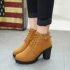 Botas de tacón alto para mujer talla grande, hebilla de cinturón, zapatos de mujer, tacón grueso, botines, punta redonda, cordones, botas Martin, botines, botas de Caballero