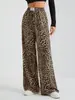 Pantalones Casuales Rectos Estampado de Leopardo Europeos y Americanos de Amazon Transfronterizos 2024 Nuevos de Cintura Alta Sueltos de Pierna Ancha Largos