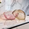 Estilo Moderno Transparente Frutero Alto Valor Bocadillos Plástico Fruta Seca Plato de Exhibición Patrón de Doble Círculo Borde Dorado Bandeja de Almacenamiento
