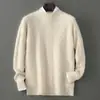 Suéter Cálido de Invierno de Lana 100% Pura de Siete Puntos Engrosado para Hombre de Cuello Semi Alto Tejido Versátil para Negocios Talla Grande