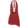 AC611 Ropa europea y americana transfronteriza para mujer 2024 nuevo vestido sexy irregular de color liso con cuello halter y escote en V profundo sin espalda para mujer