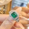 Anel de esmeralda colombiana de simulação de alta joalheria vintage embutido de diamante de alto carbono princesa quadrado anel de corindo vermelho para mulheres