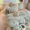 Lençol de cama com babados florais pequenos estilo coreano de alta gramatura, colcha, conjunto de quatro peças de veludo de leite, conjunto de três peças quente 1