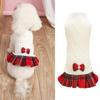 Ropa nueva para mascotas suéter de punto blanco gris lazo falda de lana a cuadros perro gato piezas falsas de dos