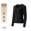 Camiseta Base de Lana con Cuello Henry para Mujer 2026 Nuevo Otoño/Invierno Adelgazante y Rejuvenecedor Top de Manga Larga de Tencel con Botones Abiertos
