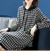 Vestido Talla Extra Hermana Gordita Falda Midi Sobre la Rodilla Top Estilo Western Cuadros Houndstooth Vestido de Cuadros Houndstooth Otoño