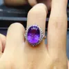 Anillo Popular de Amatista Natural al por Mayor de Fábrica Plata S925 Incrustado con Piedra Principal 10*14 Venta Directa de Fábrica de Joyería