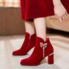 Nuevos Zapatos de Boda 2025 para Mujer, Zapatos de Boda Nupciales de Tacón Grueso, Botas, Vestido de Boda Traje Rojo Xiuhe, Botines de Tacón Medio y Alto de Dos Usos