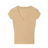 Serie de Tops Básicos de Color Sólido Versátiles de Manga Corta Ajuste Delgado con Cuello en V Marca Z para Mujer Za Venta al por Mayor Za