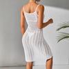 Falda de punto dividida de alta gama nueva europea y americana para vacaciones de verano con protección solar, vestido fresco hueco con tirantes finos en los hombros