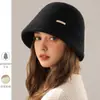 Nuevo Sombrero de Pescador de Lana de Temporada Moda Femenina Versátil de Gama Alta Sombrero Cubo Mostrando Rostro Pequeño Cálido Sombrero Cubo