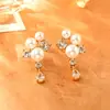 Pendientes de Botón de Perla y Circonita Forma de Gota de Agua de Gama Alta Moda Versátil para el Trabajo Estilo Hada Princesa Joyería para Orejas