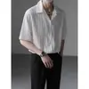 Camisa de Seda Hielo de Lujo Ligero de Alta Gama de Marca de Moda con Cuello Cubano para Hombre de Verano de Manga Corta Holgada Blanca Francesa Casual