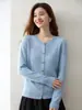 Cárdigan de cachemira para mujer, de cuello redondo, de un solo pecho, con botones dorados, para otoño e invierno; una prenda exterior simple de punto con un tacto suave y elegante
