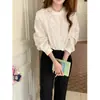 3ª Manhã Início da Primavera Novo Estilo Romântico Renda Pesada Gola Redonda Manga Longa Camisa Zy3892