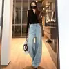 Calça Jeans Wide-Leg Americana de Rua com Strass Dupla Face para Mulheres 2026 Nova Coleção Primavera e Outono Design Solto Emagrecedor Calça de Comprimento Total