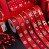 Cinta Roja Especial para Quilts de Boda, Cinta Decorativa para los Artículos del Dote de la Novia, Cinta Estampada en Oro con Palabras Felices, Mayoreo