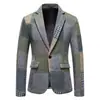 Traje Retro de Bloques de Color Europeos y Americanos para Hombre Amazon Tweed Espiga Patchwork Solapa Única Corte Ajustado Chaqueta de Traje Talla Europea