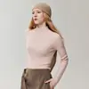 ¡Calidad de lujo! Suéter 100% cachemira para mujer, con cuello semi-alto, tejido de canalé, corte ajustado y diseño de color liso, perfecto como capa base