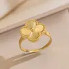 Colar de Titânio Dourado com Trevo de Quatro Folhas Dupla Face Laser 15mm Corrente de Clavícula Simples para Mulheres Corrente de Pescoço Joia Popular Douyin