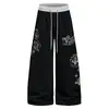 Calça Jogger Casual Retro Americana com Estampa de Letras Desgastadas para Homens e Mulheres Outono Novo Solta de Perna Larga Perna Reta Esportiva Longa