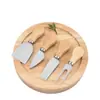 Acero Inoxidable Mango de Madera Queso Set de Cuchillos para Queso de Cuatro Piezas Caja de Madera de Goma Redonda Fabricante Personalizado