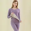 Conjunto de Ropa Interior Térmica de Lana de Seda para Hombre, Ropa de Otoño y Pantalones, Forrado de Felpa y Engrosado, Capa Base de Cuello Redondo para Mujer, Tejido Térmico