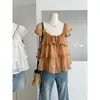 Blusa Ligera de Estilo Coreano Ruoxin Verano 2026 Nueva Dulce Estilo de Chica con Adorno de Encaje para Mujer, Top Ajustado con Cuello Cuadrado y Encaje