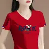 Artículo de marca con excedente de comercio exterior transfronterizo con etiquetas retiradas, camiseta de mujer con cuello en V, manga corta, corte holgado, hombro normal, top de manga corta