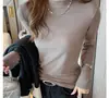 2026 Nova Camiseta Básica Elegante Versátil Emagrecedora Feminina Cor Sólida Top de Meio Gola Alta para Primavera e Outono