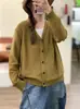 Outono 2026 Novo Fio de Algodão Vintage Artístico Solto Simples Versátil Casual Emagrecedor Top Suéter de Tricô Jaqueta para Mulheres