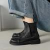 Botas Chelsea Simples e Versáteis de Couro Bovino Estilo Coreano 2025 Inverno Salto Médio Grosso Bico Redondo Commuter Couro Genuíno Cano Curto Pequeno para Mulheres