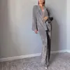 Pijama de terciopelo con diamantes dorados y pantalones de manga larga de dos piezas, cálido y acolchado, para el hogar, otoño e invierno, 2024