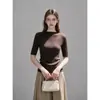 Estilo Simples Ajustado Gola Redonda Meia-Alta Manga Cinco Pontos Cor Sólida Malha Top Feminino Versátil Novo Estilo 2026 25808