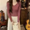 Suéter de Punto de Manga Larga con Cuello en V Nuevo Otoño/Invierno 2026, Suéter Interior Ajustado de Cuello Bajo para Mujer, Primavera/Otoño