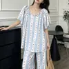 Pijama Nuevo de Algodón y Seda para Mujer Primavera/Verano 2026, Manga Corta, Cintura con Lazo, Nuevo Estilo Chino, Conjunto Holgado, Ropa de Casa, Se Puede Usar Afuera