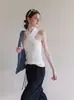 Camisola de punto cruzada estilo francés para mujer, top de verano ajustado sin mangas de alta gama con hombros descubiertos 10642