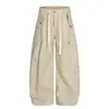 Z030 Estilo Retro Americano Unisex Streetwear de Gama Alta Diseño Multibolsillo Pantalones Cargo Holgados para Hombre de Alta Calle con Forma de Cimitarra