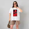 Camiseta de Verano Nueva de Algodón Puro de Manga Corta, Estampada, Tendencia Retro de Nicho de Gama Alta, Top Exterior Casual para Mujer