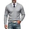 Colección transfronteriza europea y americana otoño/invierno: Camiseta casual de manga larga para hombre, ajuste holgado, tejido jacquard de peso pesado, con cuello en V profundo, adecuada para el trabajo